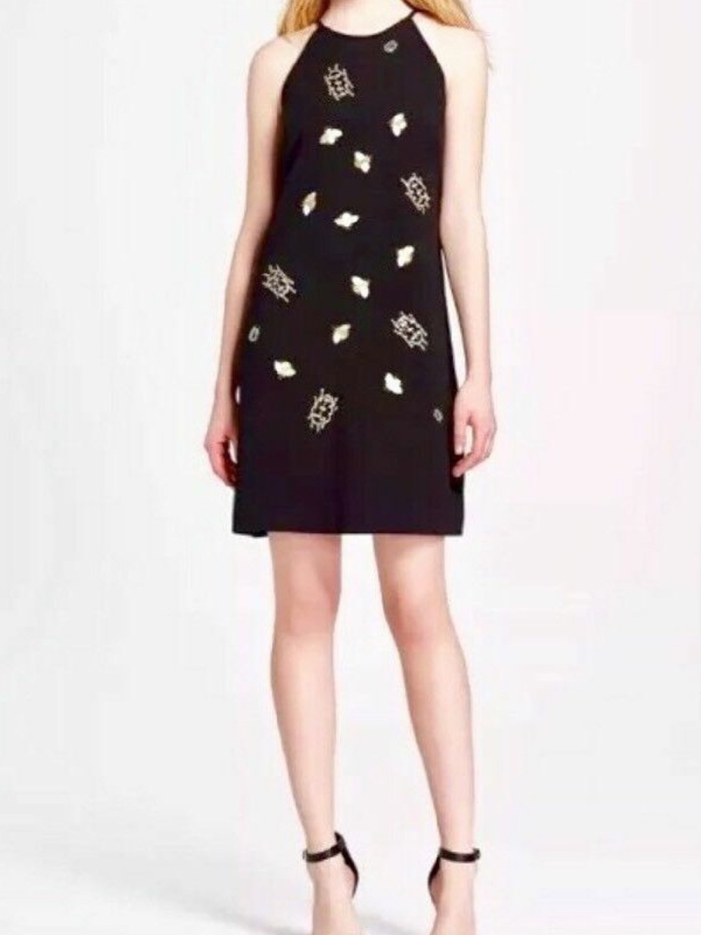 Victoria Beckham for Target Black Halter Mini Dress with Gold Accents
